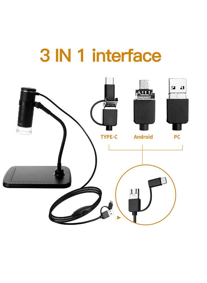Generic - 3-in-1 Digital Microscope 1000X Magnification HD 1080P Mobile Phone Microscope with Type-C+Android+Computer 3 in 1 Cable - Image 1
