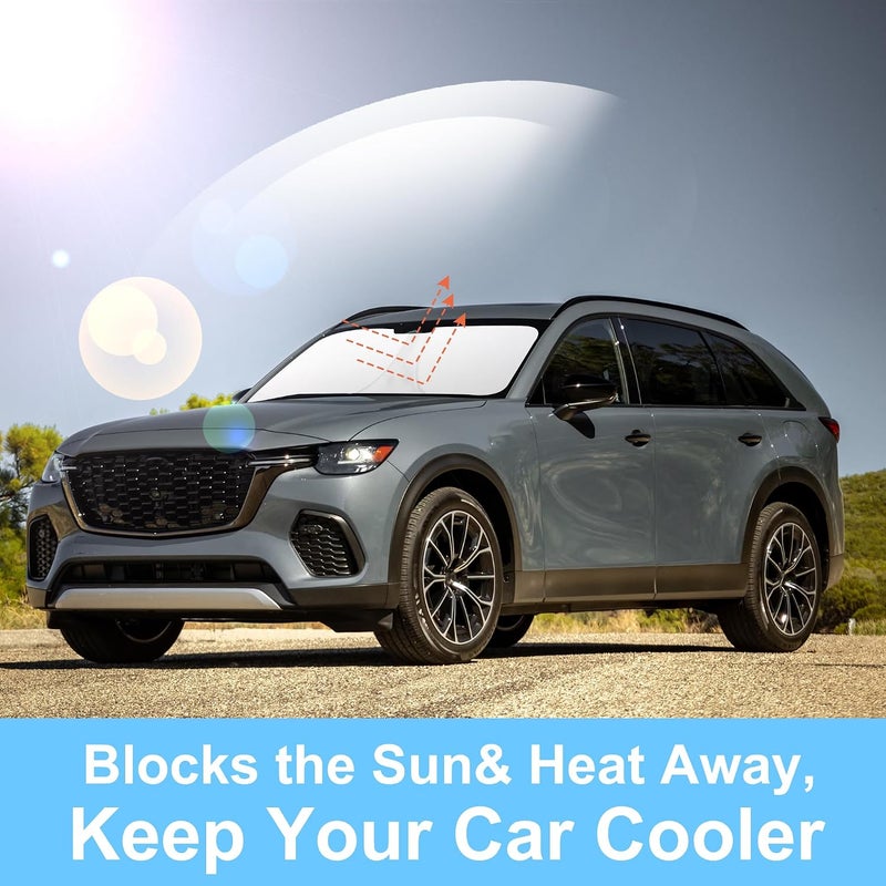TINGLU Sun Shade for Mazda CX90 CX-90 2024 2025 2026 Accessories Windshield Sun Shade Window Shade UV Rays Protection Sun Visor Cover with Steering Wheel Sunshade Storage Bag - Image 5