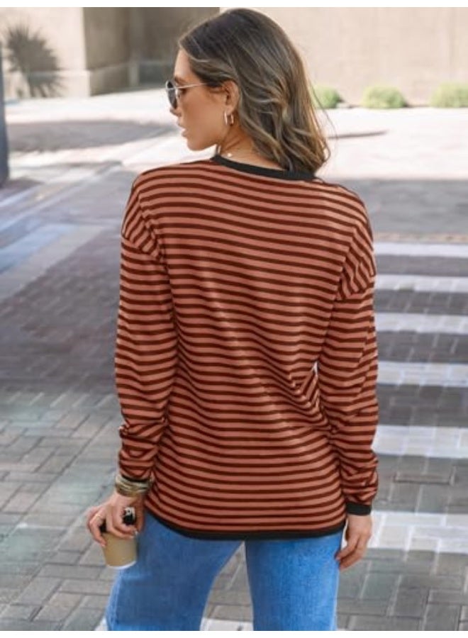 NIBEMINENT Womens Striped Soft Knit Pullover Sweater Loose Fit Shirts with Chest Pocket - Image 4