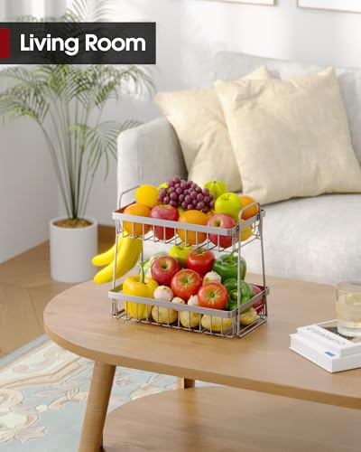 Sakugi Fruit Basket for Kitchen Counter 2Tier Fruit Bowl with Removable Banana Hanger Handles Rustproof Fruit Holder for Kitchen Living Room Bathroom 13487117 Silver - Image 3