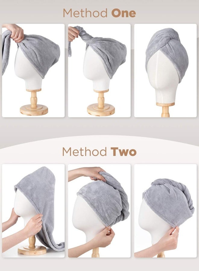 3 packs of 65cm x 25cm ultra-fine fiber thickened dry hair towels, in pink, blue, and gray  - Image 2