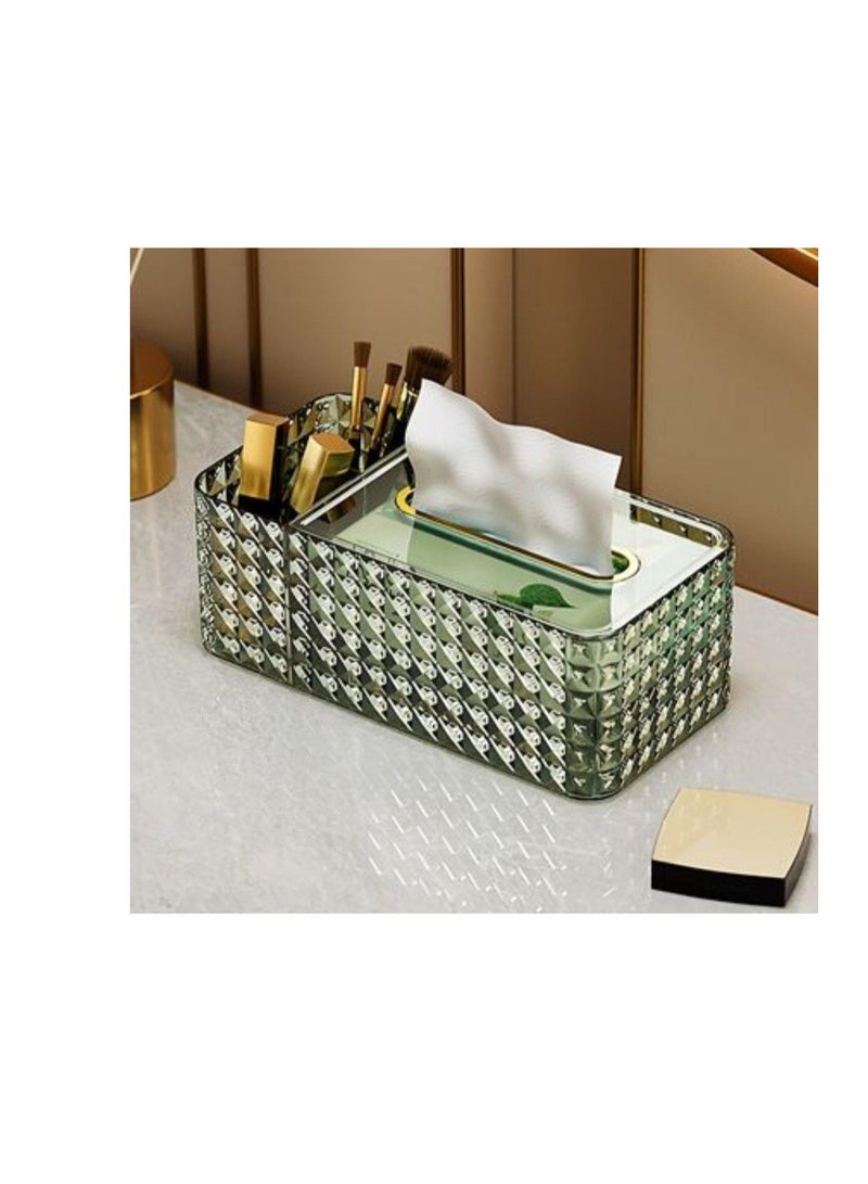 Acrylic Tissue Box Divided with Tissue Lifter - Practical and Stylish Design with 2 Compartments to Organize Remotes, Glasses, or Makeup Tools L (Olive) - Image 2