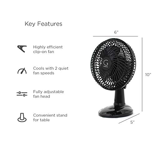Genesis 6-Inch Clip Convertible Table-Top & Clip Fan Two Quiet Speeds - Ideal For The Home, Office, Dorm, More Black (A1CLIPFANBLACK - Image 3