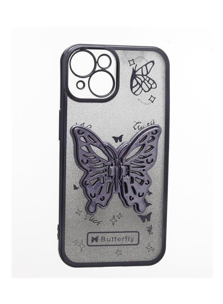 C.F.S Back Cover for Glitter Plastic Back Cover With Butterfly Apple iPhone 14 / iPhone 13 / iPhone 15 - Slim Plastic Case, Shockproof, Scratch Resistant ? Black CF-A-M-616 - Image 3