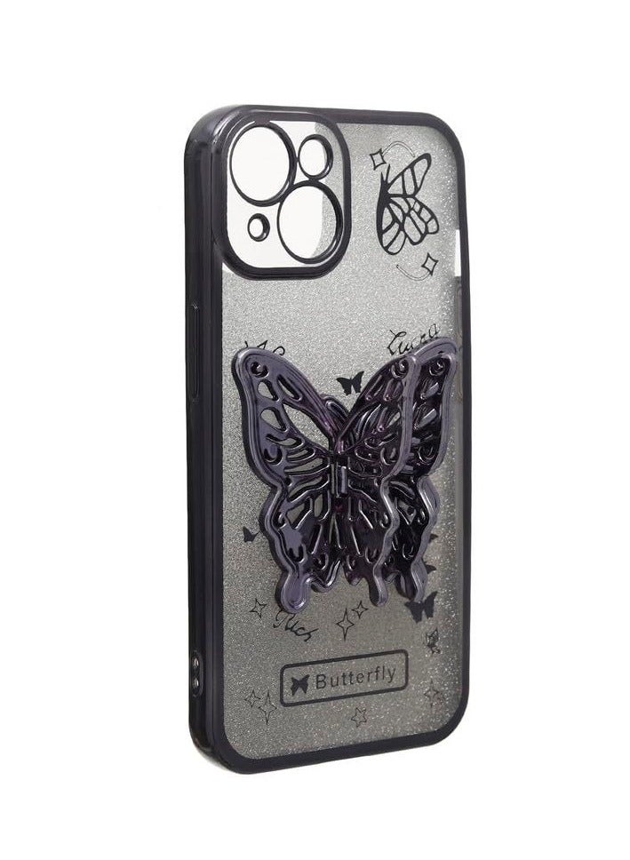 C.F.S Back Cover for Glitter Plastic Back Cover With Butterfly Apple iPhone 14 / iPhone 13 / iPhone 15 - Slim Plastic Case, Shockproof, Scratch Resistant ? Black CF-A-M-616 - Image 2