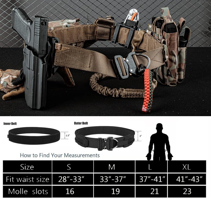 PETAC GEAR Tactical Battle Belt With Cobra Buckle D-Ring | Military Heavy Duty Rigger Gun Belts | Inner Outer Molle Belt. - Image 5