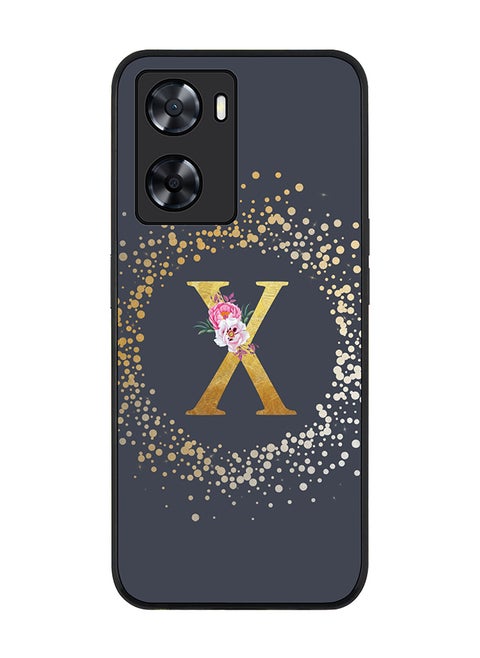 Rugged Black edge case for OnePlus Nord N20 SE Slim fit Soft Case Flexible Rubber Edges TPU Gel Thin Cover - Custom Monogram Initial Letter Floral Pattern Alphabet - X (Grey)