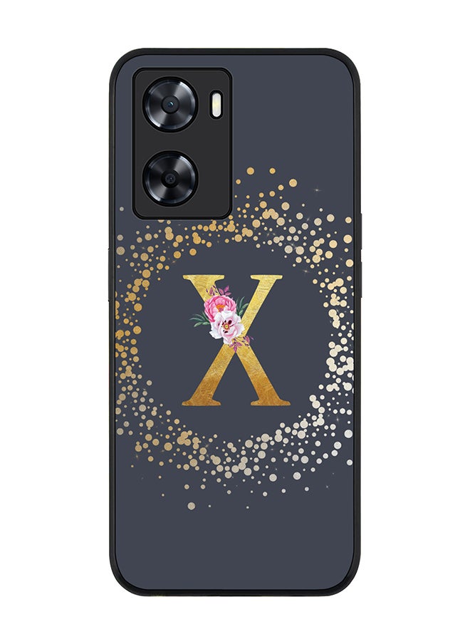 Rugged Black edge case for OnePlus Nord N20 SE Slim fit Soft Case Flexible Rubber Edges TPU Gel Thin Cover - Custom Monogram Initial Letter Floral Pattern Alphabet - X (Grey)