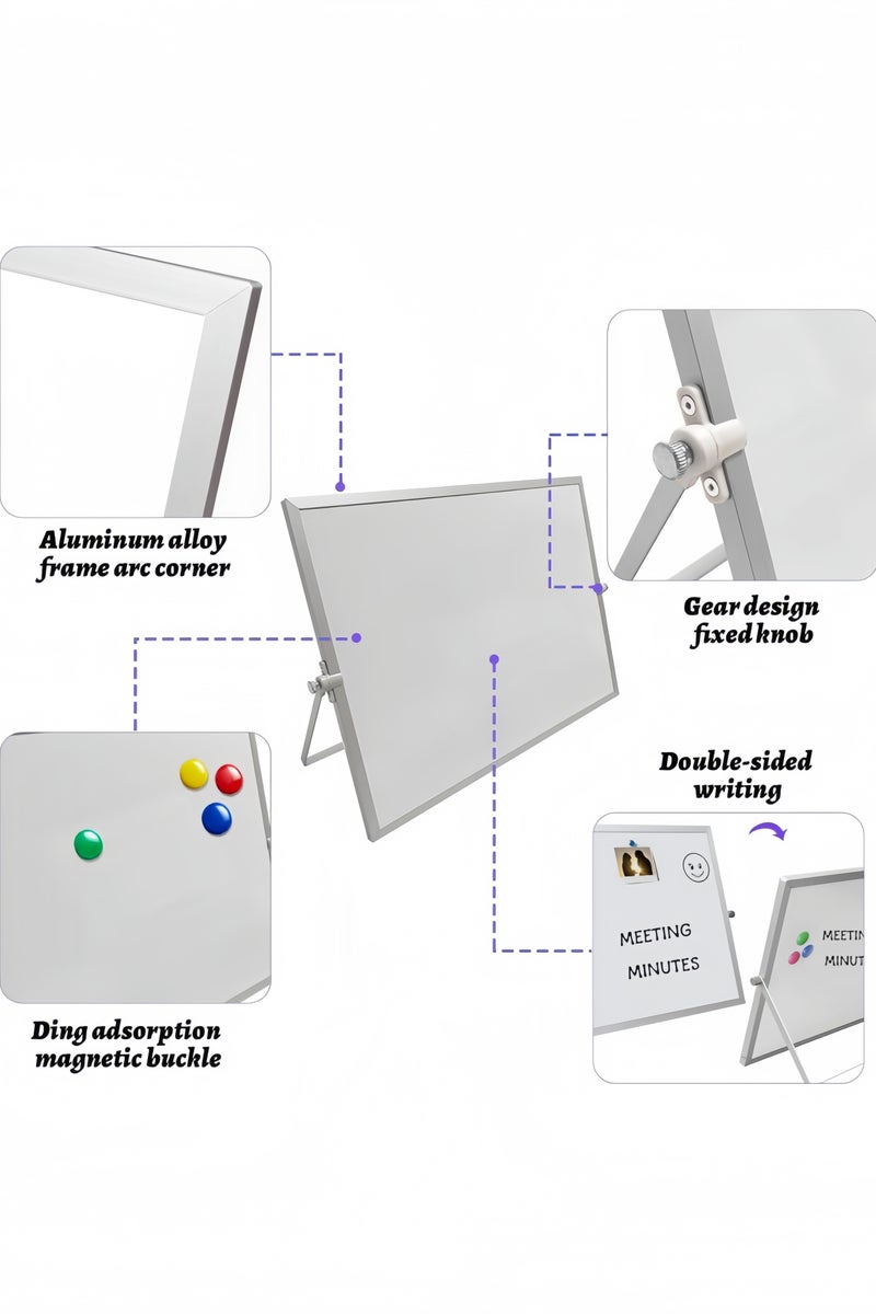 GGEROU سبورة بيضاء قابلة للمسح الجاف صغيرة 360 درجة قابلة للعكس، سبورة مكتبية مغناطيسية محمولة مزدوجة الجوانب مع حامل 30x40 سم - Image 2