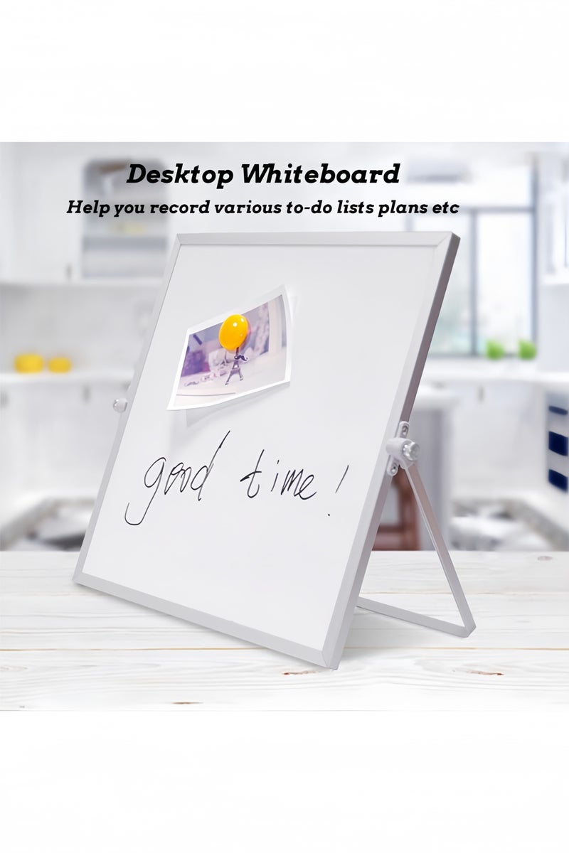 GGEROU سبورة بيضاء قابلة للمسح الجاف صغيرة 360 درجة قابلة للعكس، سبورة مكتبية مغناطيسية محمولة مزدوجة الجوانب مع حامل 30x40 سم - Image 4