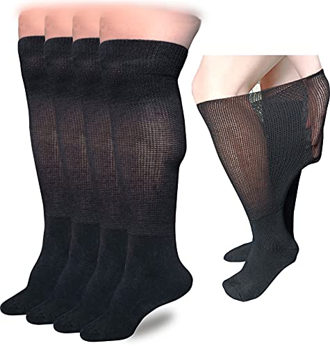 VEIGIKE Extra Wide Lymphedema Bariatric Socks Knee High Replacemen Sock Liner for Air Cam Walkers Brace Orthopedics Cast Boot Men Women Black2pairs One Size