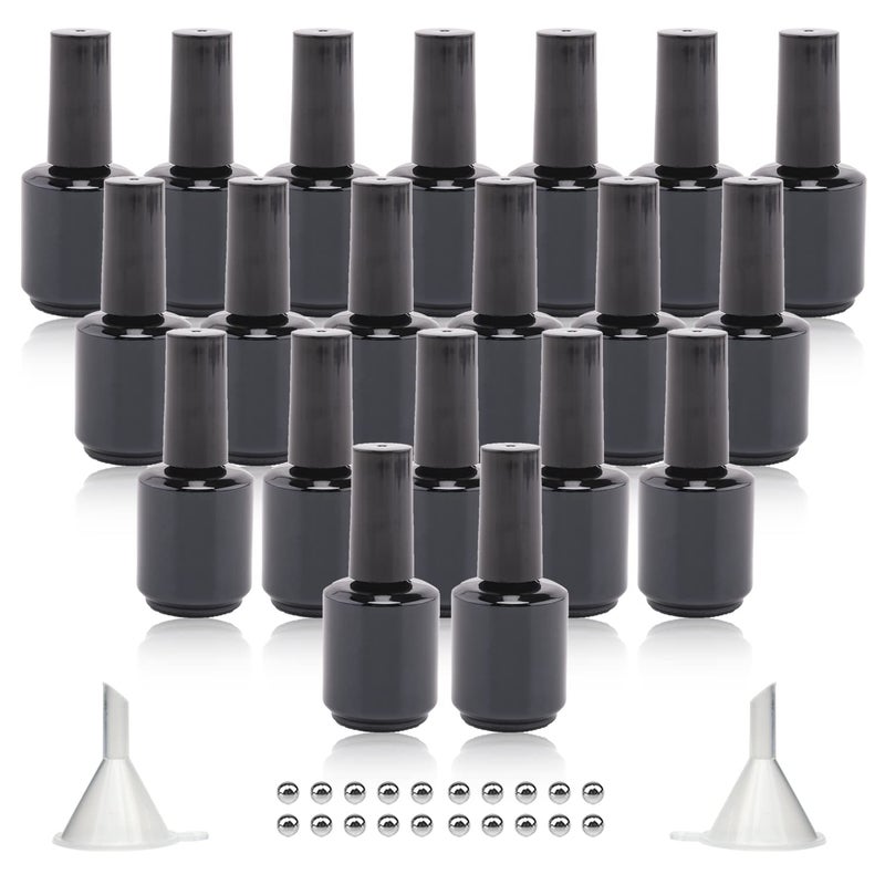 Agidea Empty Gel Nail Polish Bottles 15ML Refillable Fingernail Polish Bottles with Brush UV Safe with Mixing Balls Funnels Pack of 20 Bright Black