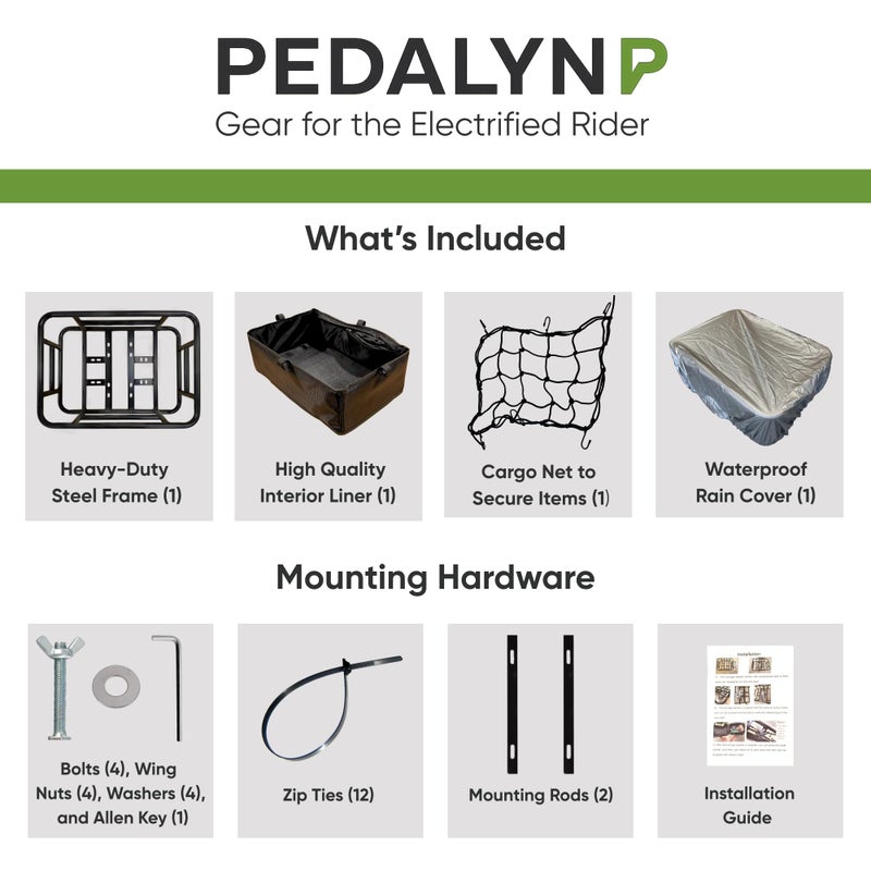 Pedalyn Rear Cargo Rack for E-Bikes â€“ Universal Bicycle Rack with Cargo Net, Rain Cover, and Tool-Free Mounting - Image 3