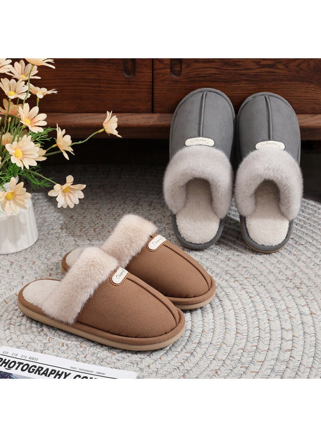 Tzldn Furry Cotton Slippers Men Autumn Winter Thick Sole Warm Non-slip Home Couple Half-wrapped Cotton Slippers