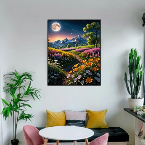 ldazao Flower Paint by Numbers Kit for Adults Beginner Moon Paint by Number Kits Acrylic On Canvas Tree Oil Painting Kit Adults' Paint-by-Number Kits for Gift Home Wall Decor 16x20 Inch - Image 3