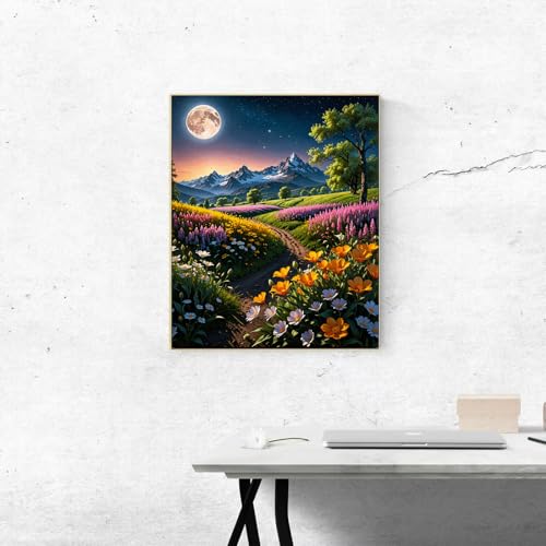 ldazao Flower Paint by Numbers Kit for Adults Beginner Moon Paint by Number Kits Acrylic On Canvas Tree Oil Painting Kit Adults' Paint-by-Number Kits for Gift Home Wall Decor 16x20 Inch - Image 4