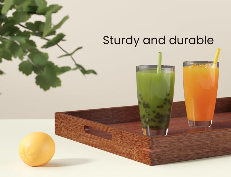 Fibogollo Bamboo Set of 2 Serving Tray with Handles,Decorative Trays Platter,Breakfast Tray in Bed,Food Drinks Tray for Eating,Working,Storing(Brown) - Image 3
