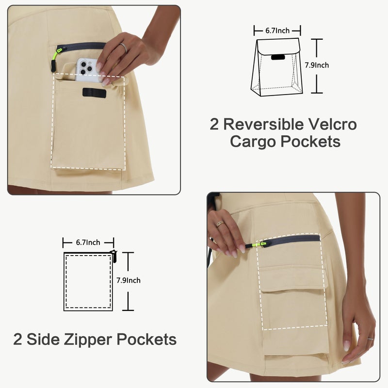 MIVEI Women's High Waisted Cargo Hiking Skorts Quick Dry Golf Athletic with Zipper Pockets Outdoor Casual Workout Khaki - Image 3