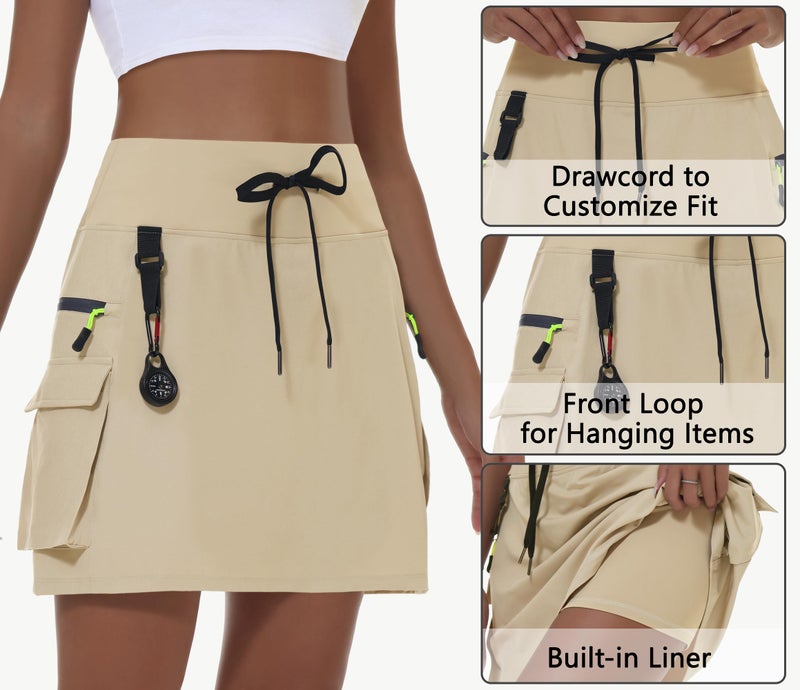 MIVEI Women's High Waisted Cargo Hiking Skorts Quick Dry Golf Athletic with Zipper Pockets Outdoor Casual Workout Khaki - Image 4