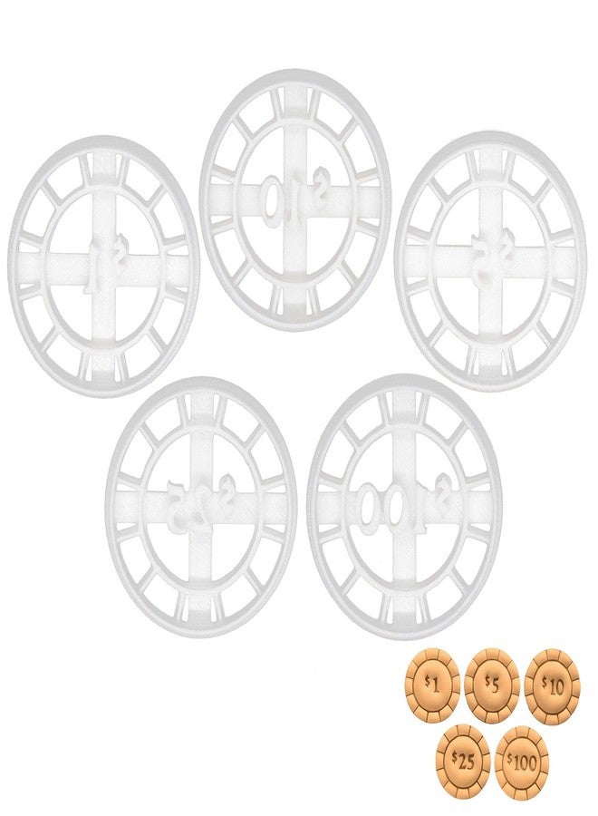 Bakerlogy Set of 5 Poker Chip cookie cutters (Designs: Value 1, 5, 10, 25, and 100), 5 pieces - Bakerlogy - Image 1