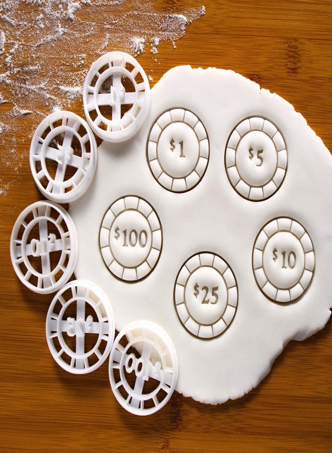 Bakerlogy Set of 5 Poker Chip cookie cutters (Designs: Value 1, 5, 10, 25, and 100), 5 pieces - Bakerlogy - Image 2