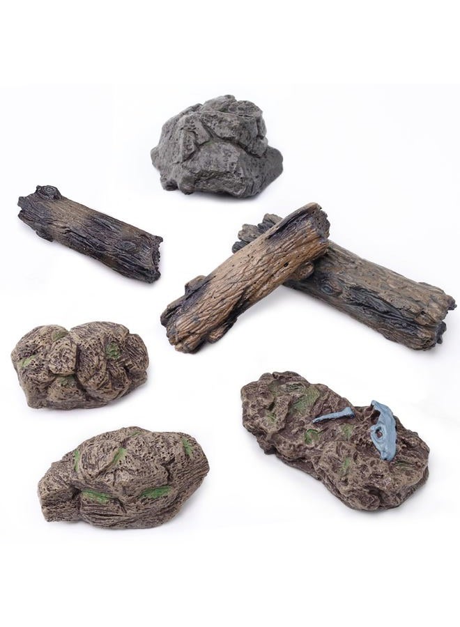 Morofme 7pcs Artificial Tree Stump Fake Rocks Plastic Tree Trunk Micro-Landscape Stone Figurines Plastic Wood Diorama Stumps Ornaments Miniature Stone for Projects Sand Table Landscape Train Garden - Image 1