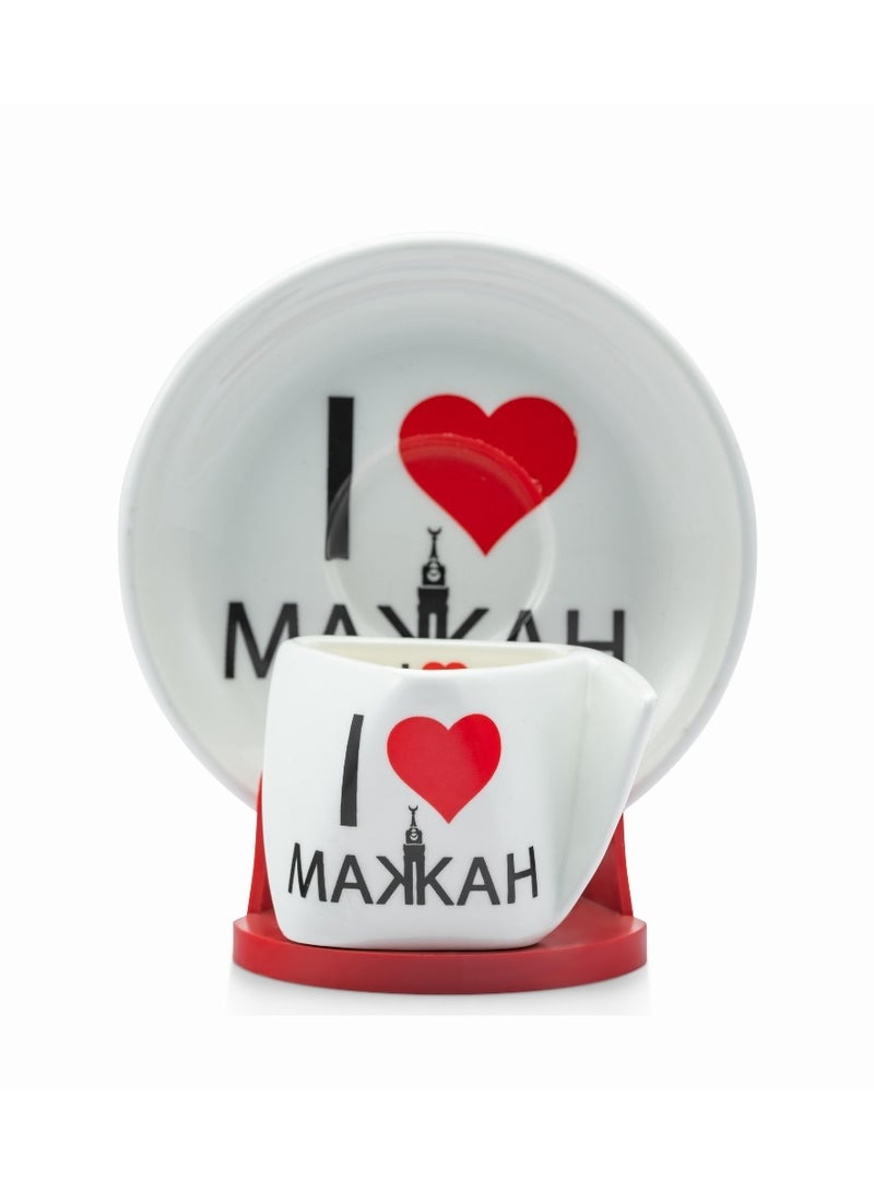 قفتات طقم فنجان وقاعدة تذكارية بتصميم "أنا أحب مكة" - Image 1