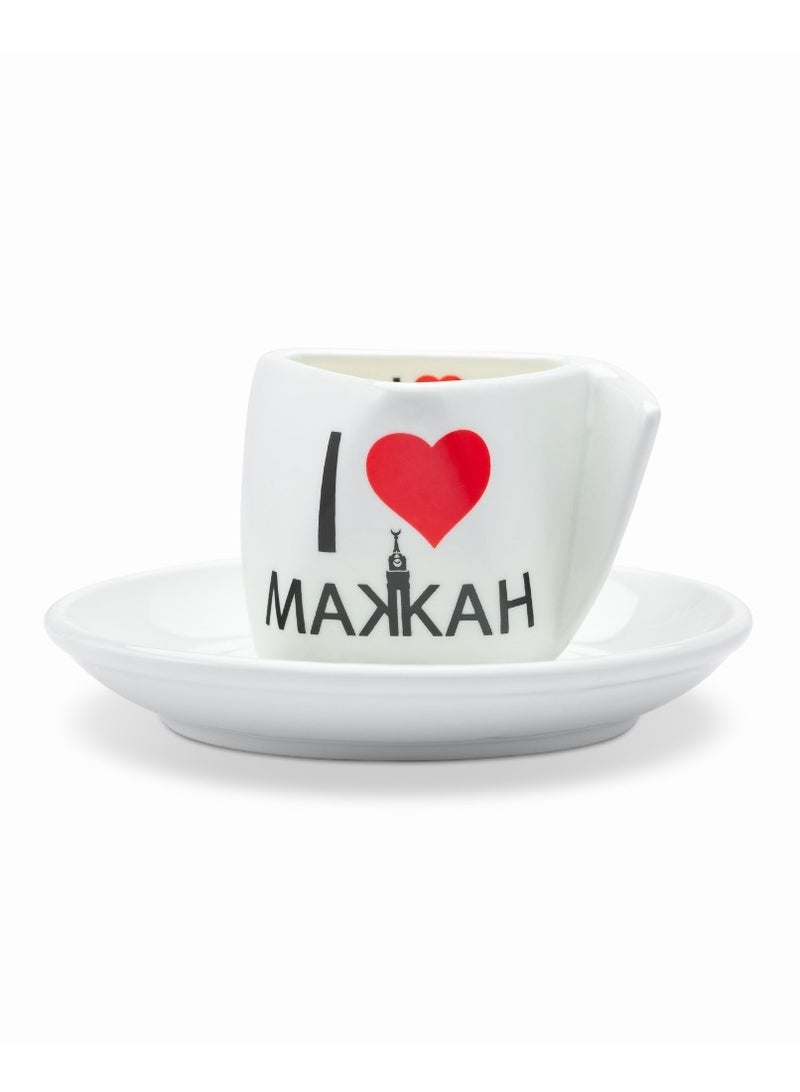 قفتات طقم فنجان وقاعدة تذكارية بتصميم "أنا أحب مكة" - Image 2