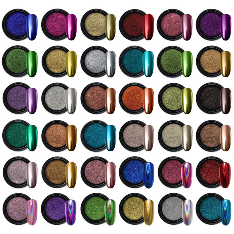 Artdone 36 Jars Chrome Nail Powder Nail Art Fimo Decoration Metallic Mirror Effect Holographic Aurora Chameleon Pigment Powder 1gJar Pearl for Resin Craft  Nail Art