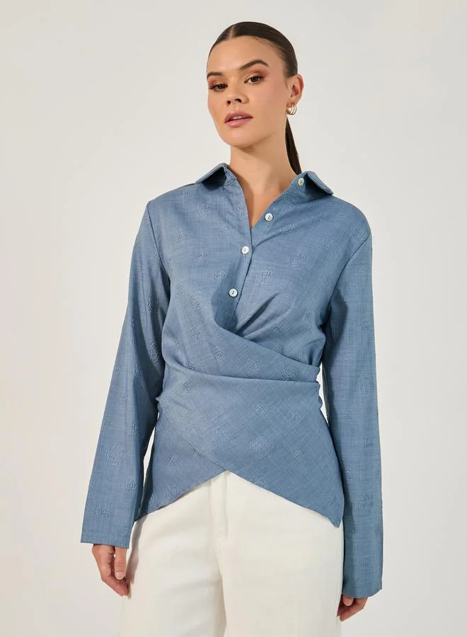 Take Two Solid Long Sleeve Wrap Back Detailing Shirt