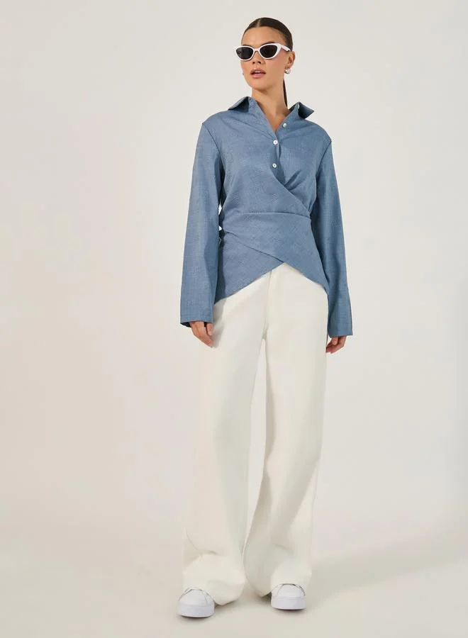 Take Two Solid Long Sleeve Wrap Back Detailing Shirt