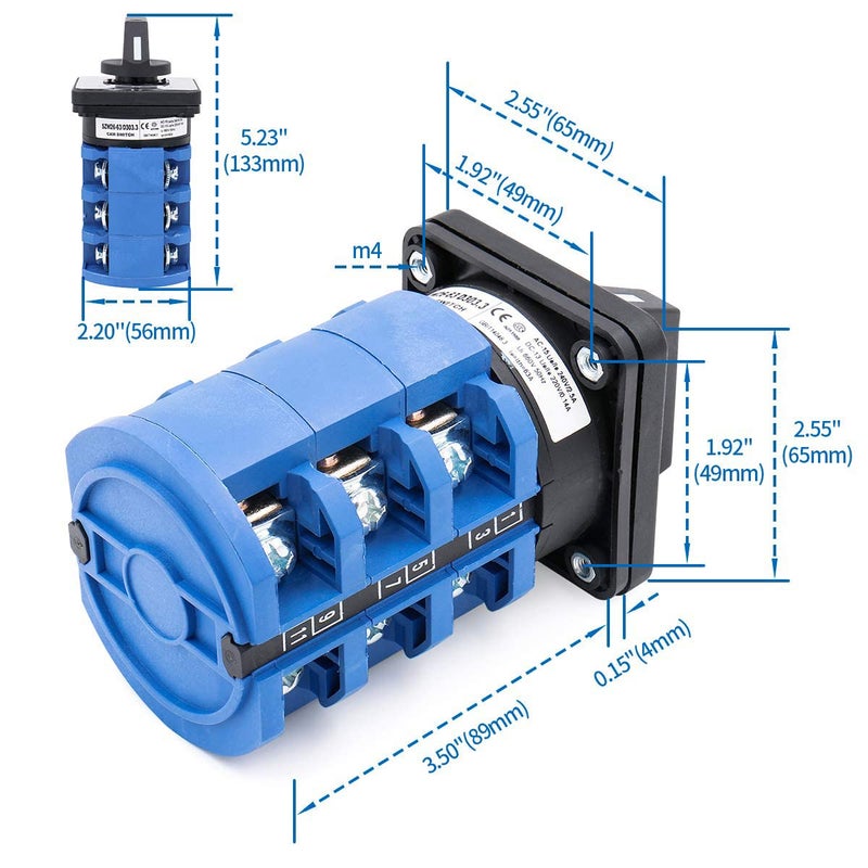Baomain Universal Rotary Changeover Switch SZW26-63/D303.3 660V 63A 3 Position 3 Phase - Image 3