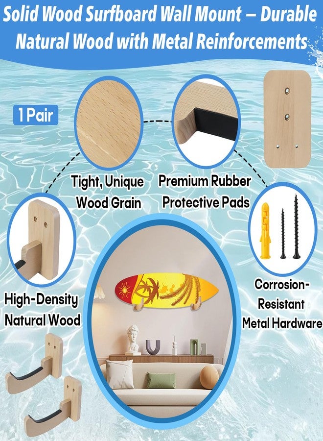 Stitokg Surfboard Wall Mount Rack (1 Pair), Solid Wood Surfboard Holder for Wall Storage, Non-Slip Surf Board Wall Mounts for Longboard, Shortboard, Skimboard, Snowboard & Skateboard, Indoor & Outdoor Use - Image 3