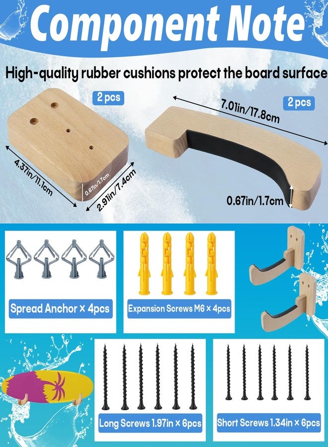 Stitokg Surfboard Wall Mount Rack (1 Pair), Solid Wood Surfboard Holder for Wall Storage, Non-Slip Surf Board Wall Mounts for Longboard, Shortboard, Skimboard, Snowboard & Skateboard, Indoor & Outdoor Use - Image 2