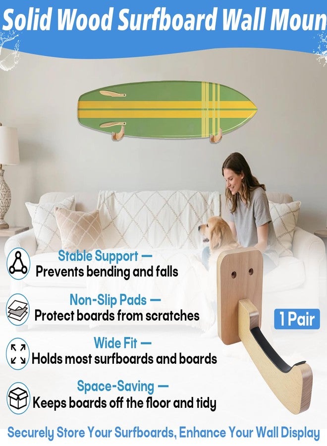 Stitokg Surfboard Wall Mount Rack (1 Pair), Solid Wood Surfboard Holder for Wall Storage, Non-Slip Surf Board Wall Mounts for Longboard, Shortboard, Skimboard, Snowboard & Skateboard, Indoor & Outdoor Use - Image 4
