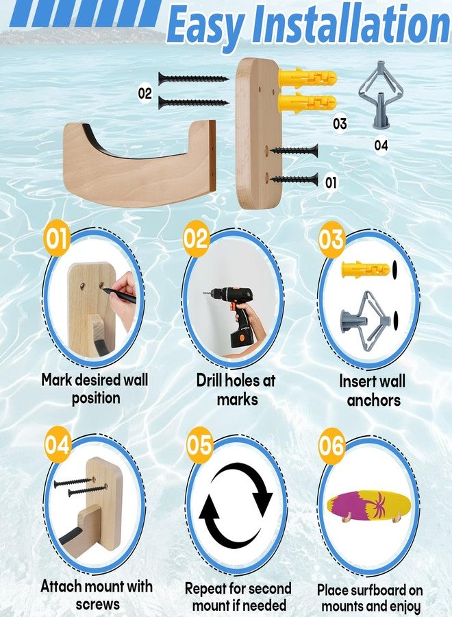 Stitokg Surfboard Wall Mount Rack (1 Pair), Solid Wood Surfboard Holder for Wall Storage, Non-Slip Surf Board Wall Mounts for Longboard, Shortboard, Skimboard, Snowboard & Skateboard, Indoor & Outdoor Use - Image 5