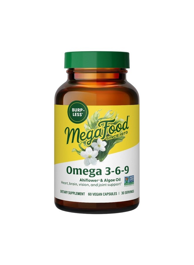 MegaFood Vegan Omega 3 6 9 - Burp-Less Supplement - 600 mg Plant-Based Omega-3 & 150 mg DHA Per Serving - Heart, Brain, Vision & Joint Support - Fish Oil Alternative - 60 Capsules, 30 Servings - Image 1