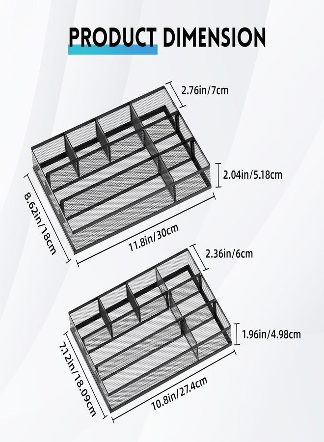 SUPEASY 2 Pack Mesh Drawer Organizer, Metal Desk Drawer Organizer Tray with 8 Adjustable Compartments, Desk Organizers and Accessories for Office Supplies, Kitchen, Makeup & Vanity (Black) - Image 4