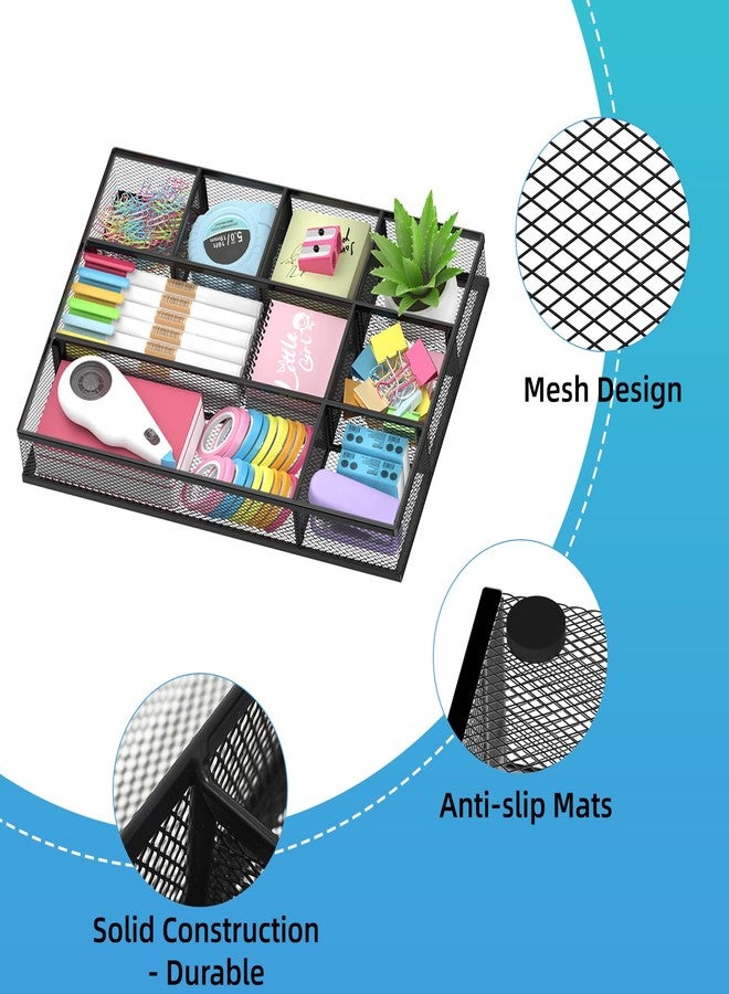 SUPEASY 2 Pack Mesh Drawer Organizer, Metal Desk Drawer Organizer Tray with 8 Adjustable Compartments, Desk Organizers and Accessories for Office Supplies, Kitchen, Makeup & Vanity (Black) - Image 3