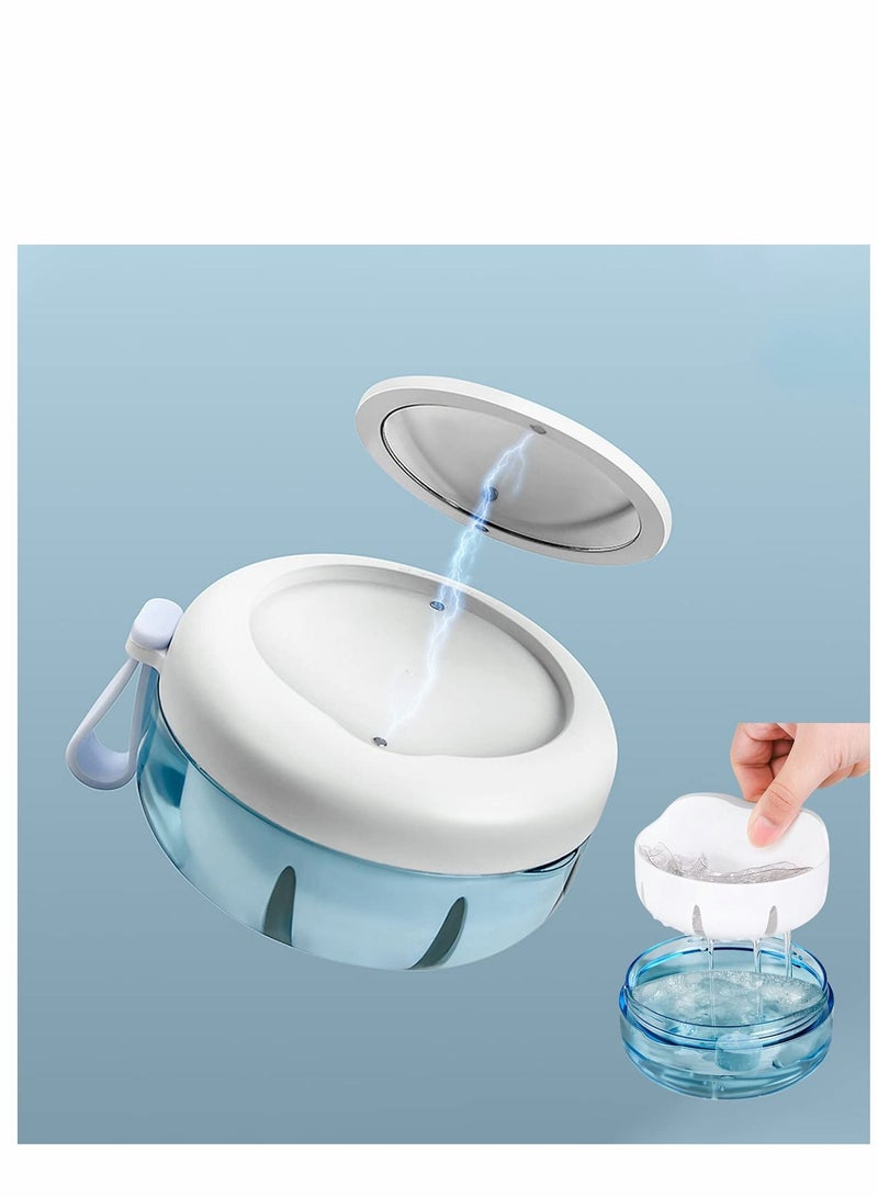 Excefore كوب طقم الأسنان، حافظة واقية مانعة للتسرب بنسبة 100% لنقع أقراص التنظيف، غطاء لولبي ممتاز لكوب طقم الأسنان مع مصفاة ومرآة وحبل، محمول للحمل في الجيب - Image 1