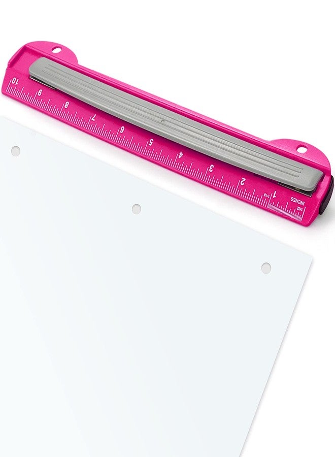 Eagle 3 Hole Punch, Portable Ring Binder 3 Hole Punch, Paper Puncher with Integrated Ruler, 5 Sheets Capacity, for Ring Binders, Office and School Supplies (Deep Pink) - Image 1