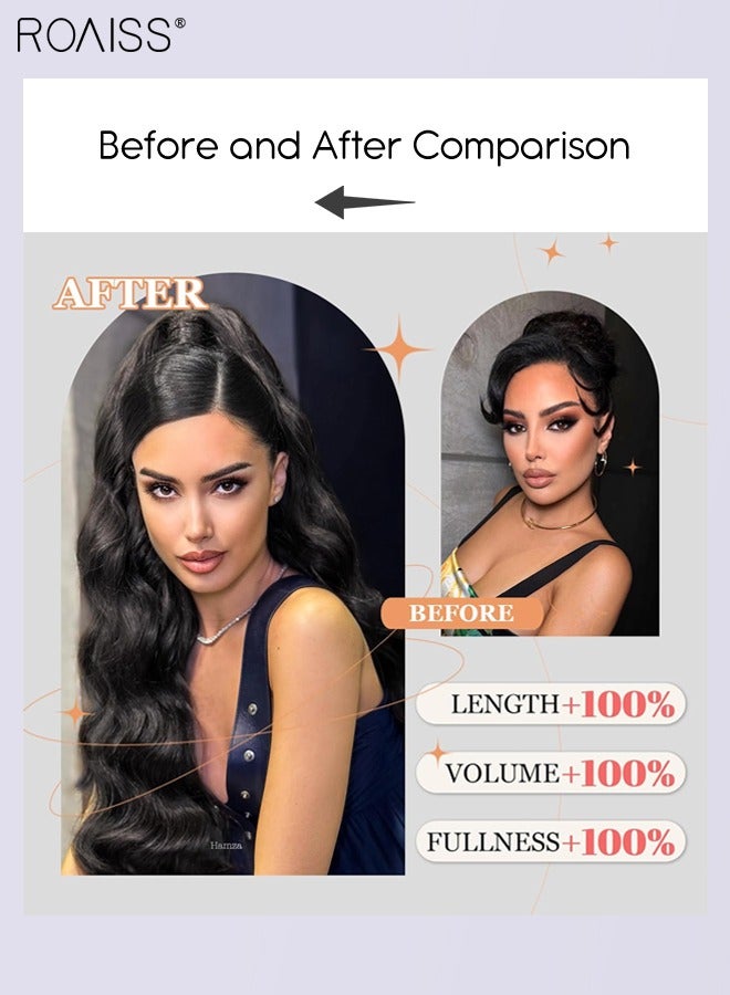 roaiss Long Wavy Drawstring Ponytail Extension for Women Synthetic Ponytail Hair Extensions Natural Soft Hair Pieces for Daily Party Use 60cm (24 inches) - Brown Black - Image 2