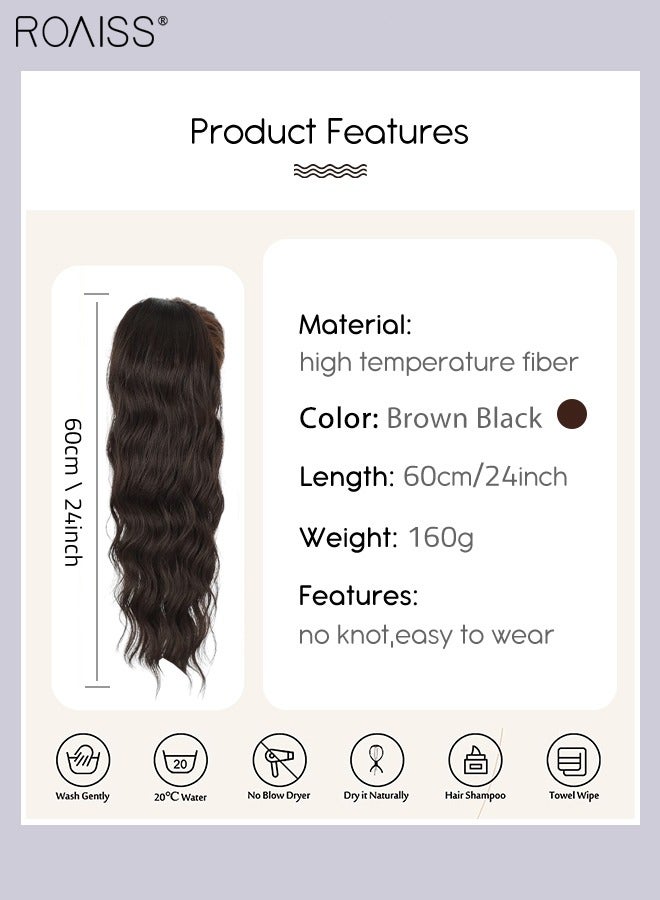 roaiss Long Wavy Drawstring Ponytail Extension for Women Synthetic Ponytail Hair Extensions Natural Soft Hair Pieces for Daily Party Use 60cm (24 inches) - Brown Black - Image 3