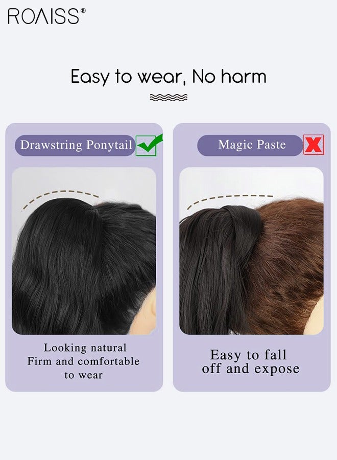 roaiss Long Wavy Drawstring Ponytail Extension for Women Synthetic Ponytail Hair Extensions Natural Soft Hair Pieces for Daily Party Use 60cm (24 inches) - Brown Black - Image 4