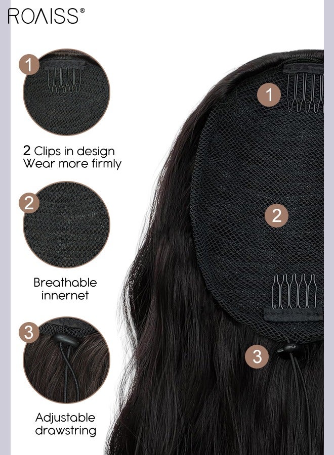 roaiss Long Wavy Drawstring Ponytail Extension for Women Synthetic Ponytail Hair Extensions Natural Soft Hair Pieces for Daily Party Use 60cm (24 inches) - Brown Black - Image 5