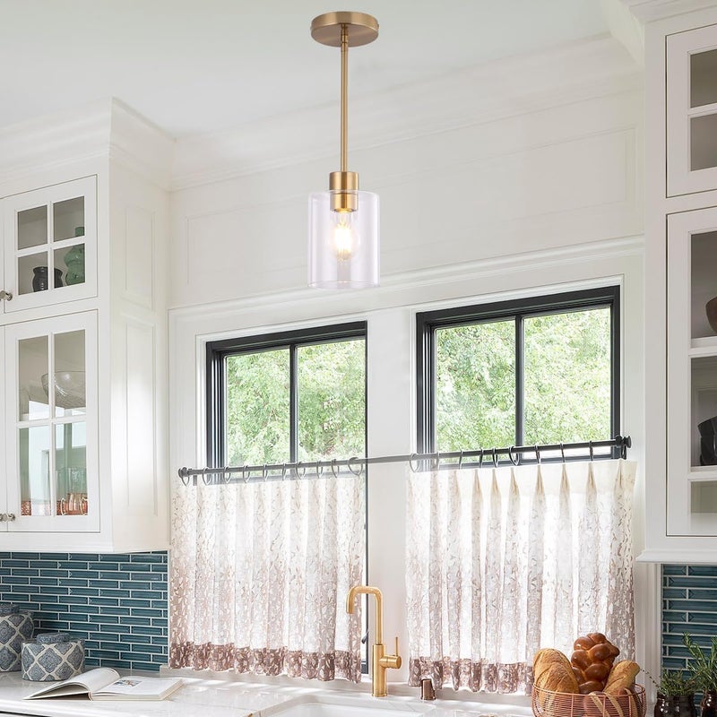 KLSS Brass Pendant Lights Kitchen Island - Gold Clear Glass Pendant Light Fixture Multiple Stems Rods 3 Units 12 Inch 3 Units 4 Inch (3 Pack Brass) - Image 5