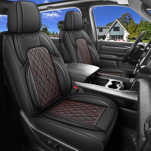 DuDuWang Car Seat Cover Custom Fit for Dodge Ram 1500 2500 3500 20022024 Faux Leather Seat Cover Set Compatible with Crew Quad Regular Cab Pickup Truck Cushions Black Redline Front Seat