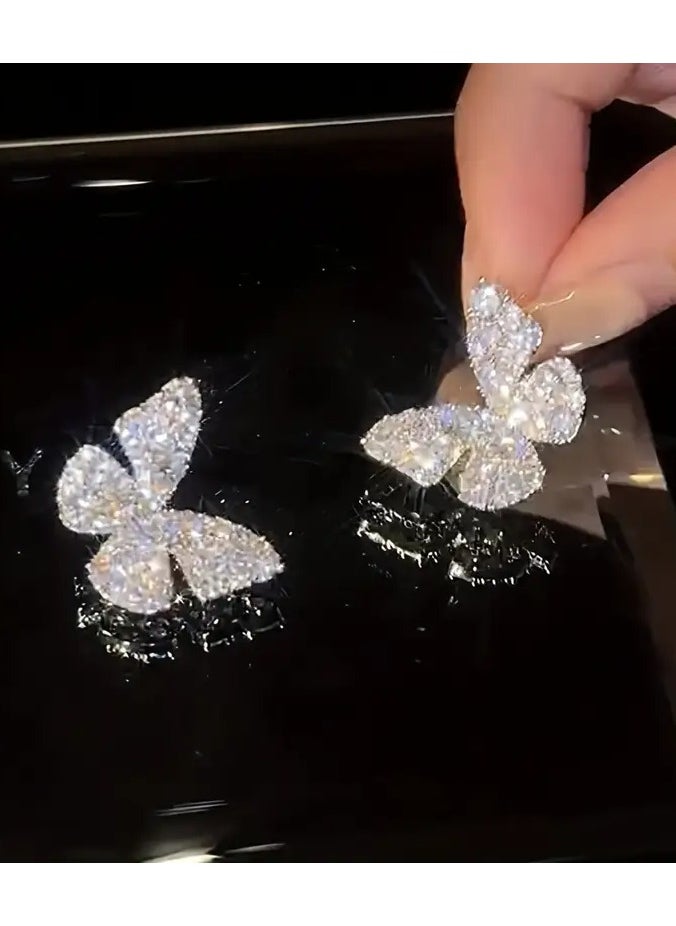 Home Clearance Sale - Shiny Butterfly Shaped Stud Earrings Full Of zirconia Zinc Alloy Jewelry Elegant Leisure Style Dating Party Ear Accessories - Image 1