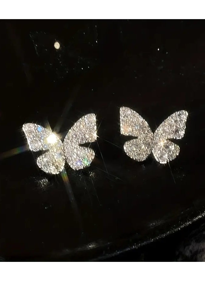 Home Clearance Sale - Shiny Butterfly Shaped Stud Earrings Full Of zirconia Zinc Alloy Jewelry Elegant Leisure Style Dating Party Ear Accessories - Image 1