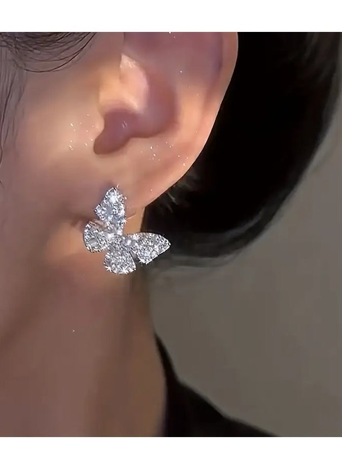 Home Clearance Sale - Shiny Butterfly Shaped Stud Earrings Full Of zirconia Zinc Alloy Jewelry Elegant Leisure Style Dating Party Ear Accessories - Image 1